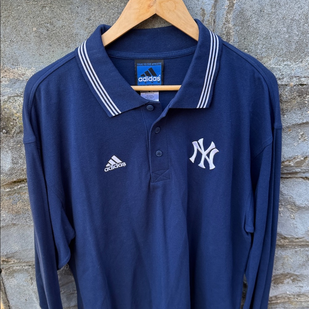 Vintage Adidas New York Yankees Long Sleeve Polo Shirt XL 90s Baseball knit